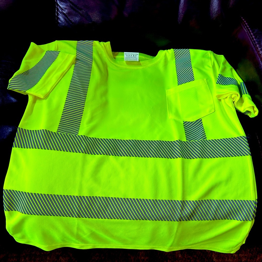 Reflective striped safety yellow short sleeve